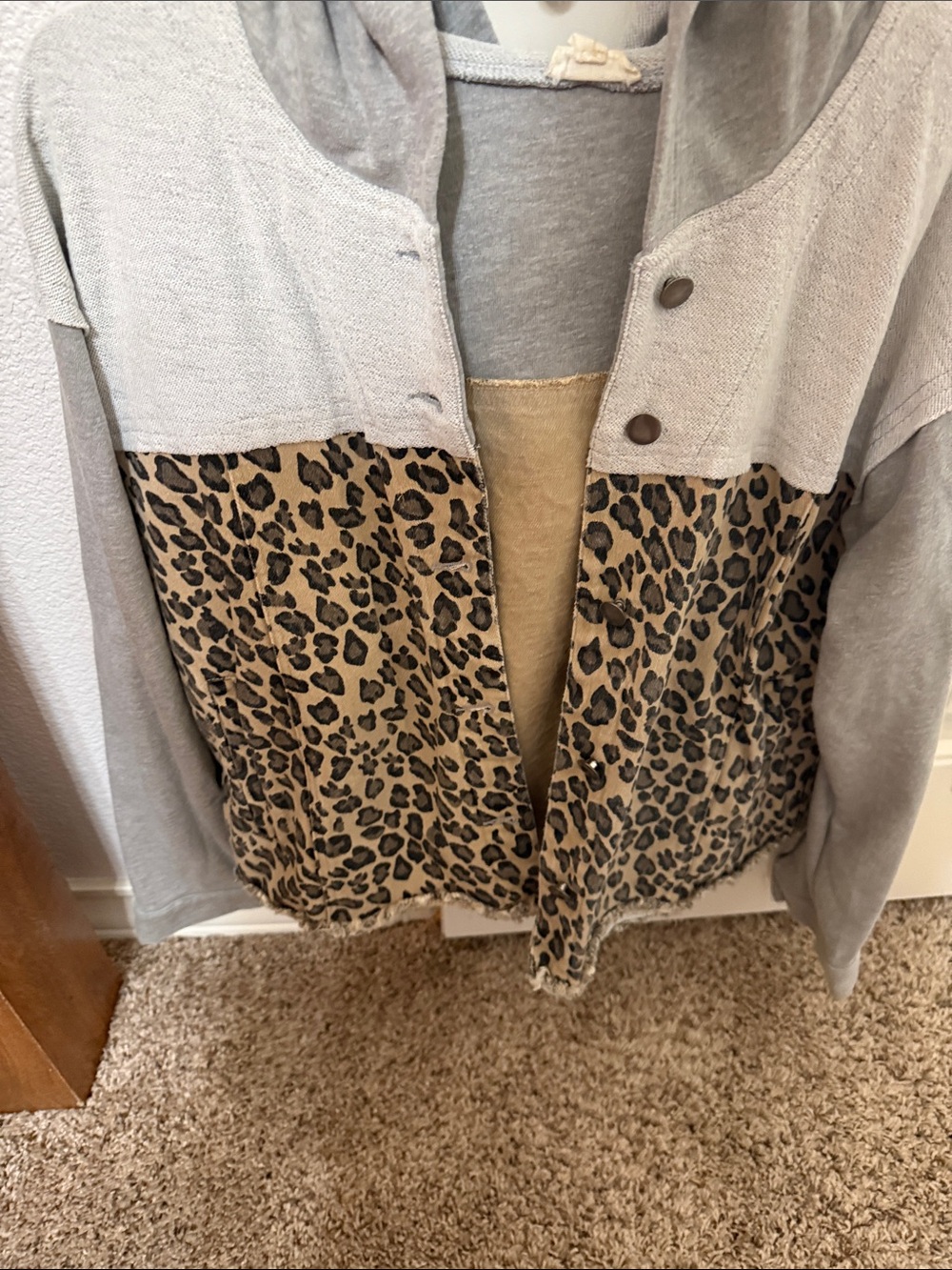 Hem & Thread Two-Tone Leopard Print Jacket in Gray and Tan